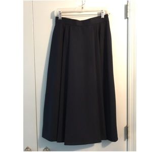 Vintage Navy A-Line Pleated Panel Midi Skirt